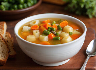 Wall Mural - Vegetable soup bowl kept on a table.