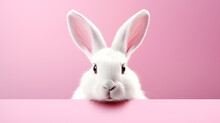 White rabbit ears on pastel pink background. Easter day. 3d rendering