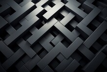 Black And White Abstract Background, Labyrinth Of Interlocking Black Blocks Background. Abstract Geometric Pattern With Deep Shadows