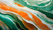 Beautiful Alcohol Ink Art Background, Orange, Green and White Color theme, marble design, Ink art background