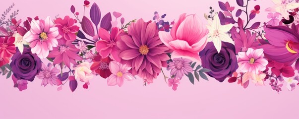 Wall Mural - Frame with colorful flowers on fuchsia background
