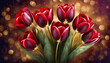 Bukiet pięknych bordowych Tulipanów. Tapeta, dekoracja ścienna, Walentynki.  Generative AI