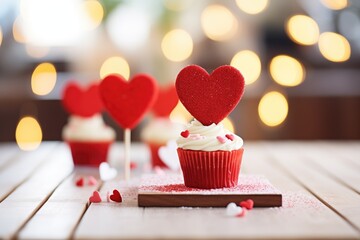 Poster - red velvet muffins with a heart-shaped topper