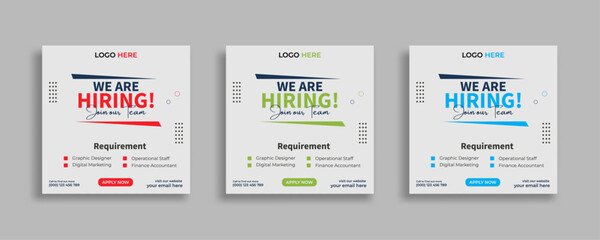 Wall Mural - We are hiring job vacancy social media post or square web banner template vector design	