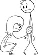 Woman with Magnifying Glass Examine Man's Small Penis, Vector Cartoon Stick Figure Illustration