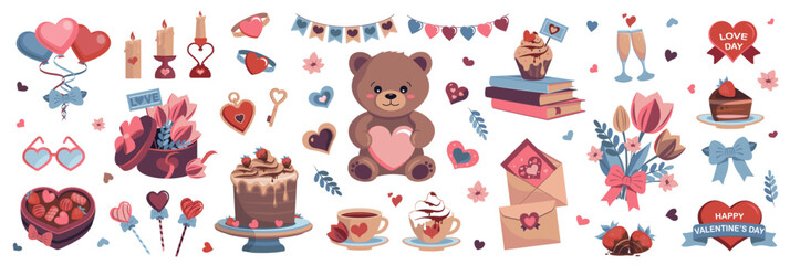 Sticker - Valentines day vector seamless border. Romantic love elements. Valentine's day cute