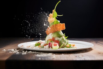 Sticker - tightly framed shot of goat cheese crumbling onto salad