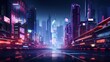 Future city in Cyberpunk Style. Deserted futuristic street with neon lights