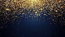 A Glowing, Dark Blue, And Gold Particle Abstract Background With A Navy Blue Shade. The Foil Texture Glows With Golden Light. Deep Blue-Gold A Creative Idea For A Festival. Generated By AI