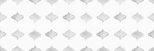 Quatrefoil Seamless Pattern For Header. Monochrome And Greyscale Damask Print. Geometric Morrocan Tile. Lattice Marrakesh Watercolor Header. Rhombus Majolica Background. Barbed Watercolour Trellis.