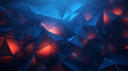 Canvas Print - Abstract digital background of glowing triangles, polygons and three-dimensional shapes. An artistic banner for your design project, website.