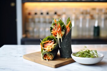 Wall Mural - temaki hand rolls in a stand with spicy mayo on the side