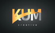 KUM Letters Logo Design with Creative Intersected and Cutted golden color