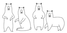 Cute Bear Line Sketch Set. Outline Vector Illustration.