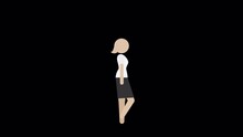White Stick Lady Walk Cycle Animation With Transparent Background