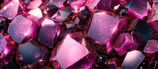 Luxurious shimmering pink and black gemstones with geometric facets, creating a vibrant mosaic of sparkling crystals