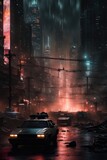 Fototapeta Przestrzenne - The city of the future. Cyberpunk night metropolis. 