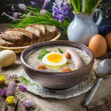 Fototapeta  - Żurek z jajkiem i białą kiełbasą - tradycyjna polska potrawa wielkanocna