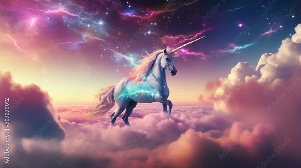 Magic unicorn fantastic starry sky with fluffy wallpaper image Ai ...