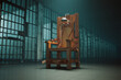 © Dabarti - Eerie Wooden Electric Chair in a Dimly Lit Foreboding Prison Cell