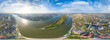Astrakhan, Russia. Panorama of the city from the air in summer. The Volga River and Gorodstoy Island. Panorama 360. Aerial view