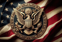 The Symbol Of The United States. Emblem With The US Flag