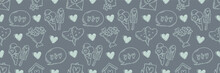 The Love Theme Doodle Style Seamless Pattern, Valentines Day Hand-drawn Color Icons With A Simple Engraving Retro Effect. Romantic Mood, Cute Symbols And Elements Backgrounds Collection.
