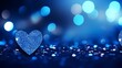 Blue background of glittering bokeh and shapes of hearts	