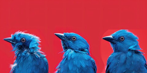 Poster - Blue Birds in Red Background