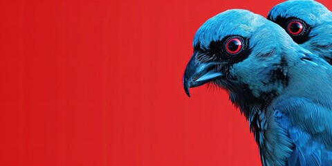 Canvas Print - Blue Birds in Red Background