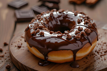 Donut falling into melted chocolate glaze