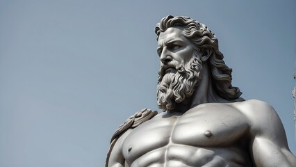 Wall Mural - Silver statue of greek god zeus on a plain white background from Generative AI