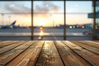 Wooden Tabletop Foreground, Blurry Airport Interior