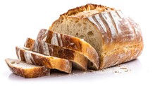 Sliced Sourdough Bread Isolated On White Background, Homemade Bakery Concept