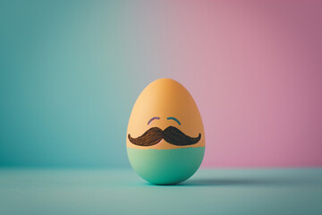 Wall Mural - Easter egg with hipster moustache on a pastel background. Creative Easter concept. Copy space. Banner.