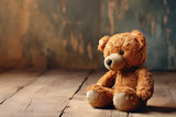 Fototapeta  - Sad Old Teddy Bear ,Retro Toy Toy