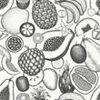 Tropical Fruit Seamless Pattern. Vector Hand Drawn Exotic Fruit Background. Vintage Style Menu Illustration.