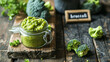 Vegetable puree with broccoli in a jar. side dish.