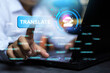 Businessman touch on translation button AI command to translate foreign languages country around the world on laptop computer screen to conduct global business with international market place