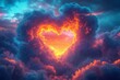 valentine's day, valentine, love, A whimsical Valentine's Day background with a beautiful, colorful heart suspended in the clouds, creating a dreamy and romantic atmosphere for love-themed projects