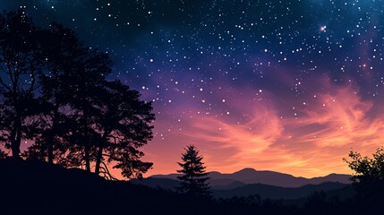 Wall Mural - Vibrant clip art depicting a mysterious and colorful gradation of the night sky.