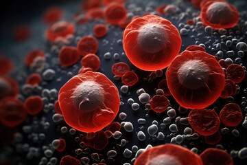 Wall Mural - The intricate world of blood cells through electron microscopy, magnified 500 times to reveal microscopic details essential for scientific research and healthcare.