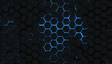 Abstract 3d Rendering Blue Background With Hexagons