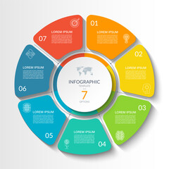 Wall Mural - infographic circular vector template with 7 options, parts. 7-step cycle diagram for business infogr