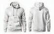 Set of white front and back view hoodie sweatshirt on full white background