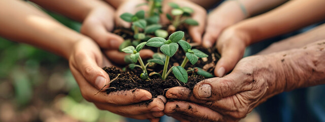 people holding a seedling close-up.