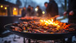 Barbecue party outdoors in winter