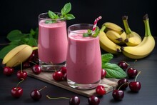 Mouthwatering Cherry Banana Smoothie. Generative AI