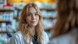 © Ivy - Helpful pharmacist consulting in a pharmacy, representing healthcare guidance and medication management.