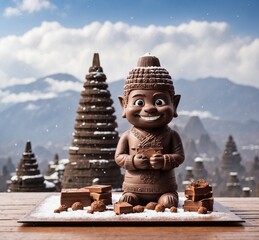 Wall Mural - Chocolate Buddha mascot character with chocolate